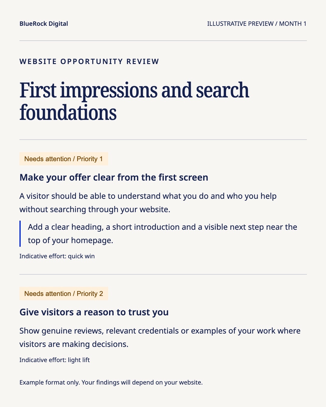 Website health check report preview